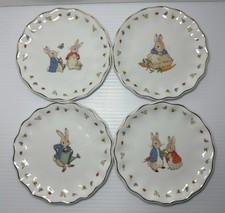 Zrike Peter Rabbit Set of 4 Appetizer Plates Scalloped Edge Beatrix Potter New