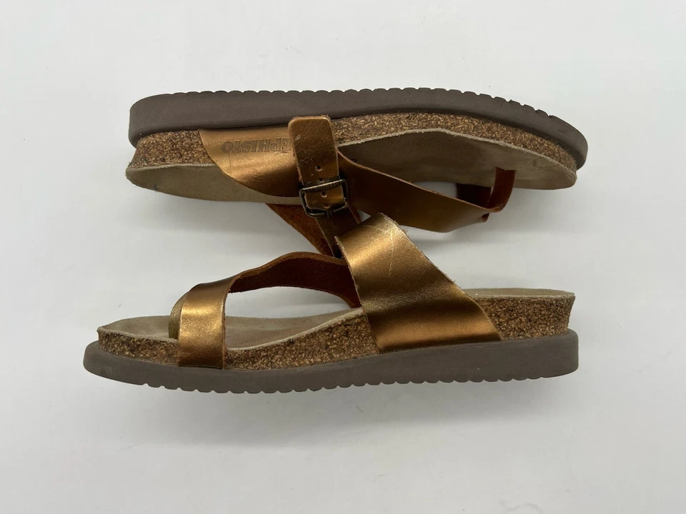Mephisto Helen Women’s Size 38 US 7,5 Gold Metallic Leather Strap Sandals Shoes. - Image 2 of 4