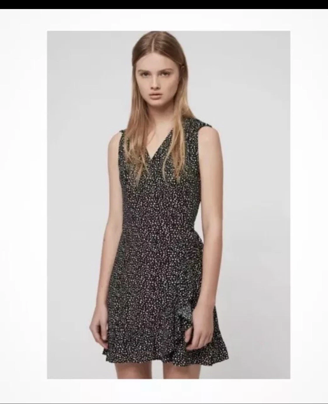 Abito All Saints Krystal San Valentino avvolgente taglia M nero bianco cuori manica corta