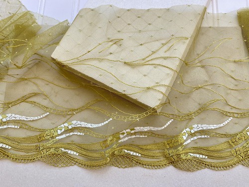 Moss Green Embroidered Tulle Lace Trim for Sewing/Crafts/Dolls/8" Wide - Picture 3 of 18
