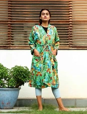 Indian Handmade Women Print Cotton Night Wear Kimino Frida Kahlo Bahrobe Beach