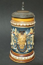Alter V+B Mettlach Krug Villeroy & Boch Bierkrug Kr&uuml;ge 1885 Pferd Pferdekopf RAR