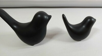 2 Black Ceramic Bird Figurine Home Decor Modern Animal Statues Art Yard 