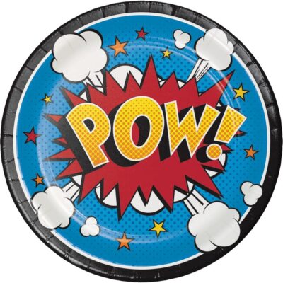 Creative Converting 96 Ct - Dessert/Small Paper Plates - Superhero ''POW'' Slogan