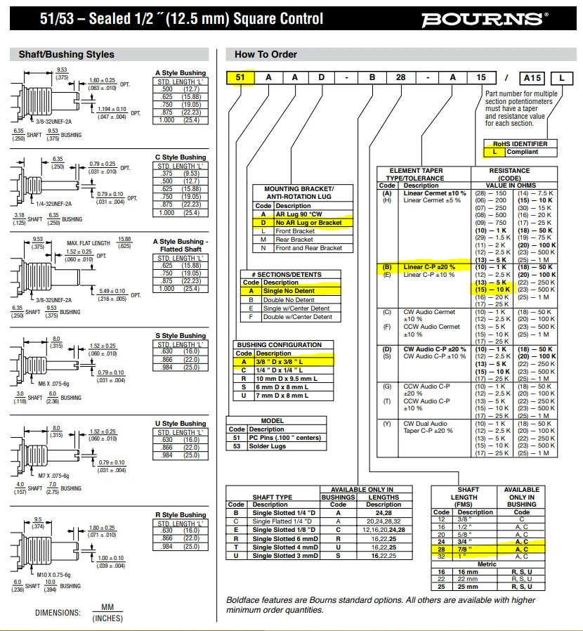 Lot of 2  Bourns 51AAD-Z28-B15L Hi Quality Pot Potentiometer 10,000 Ohms 10K.   - Image 3 of 4