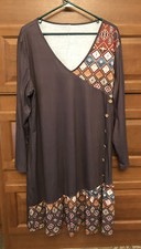2XL Button accents Long-Sleeve Dress diamond print multi-color K3
