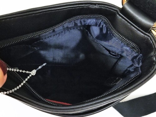 NEW TOMMY HILFIGER BLACK CANVAS+BLACK,WHITE,GRAY STRIPED,GOLD ACCENT CROSSBODY - Picture 9 of 9