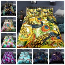 Peacock Peahen Quilt Duvet Cover Pillowcase Bedding Set Single Double King Size