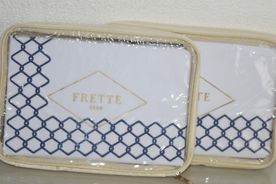 NEW Frette INCANTESIMO RICAMO 2 Pcs KING SHAMS SHAM Embroidered White Navy