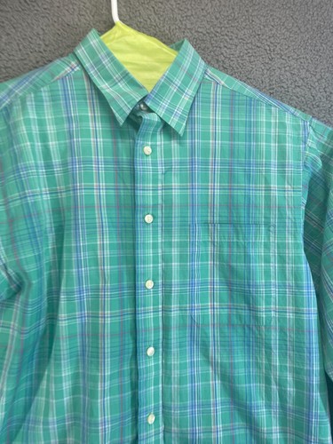 Roundtree & Yorke Mens Large- Blue Plaid No Iron Dress Shirt - Picture 2 of 7