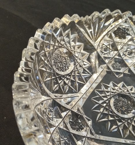 A.B.P. Nappy 6" D. Heavy Cut Crystal Hobstars Sawtooth Rim Bowl w/Finger Handle - Picture 5 of 11