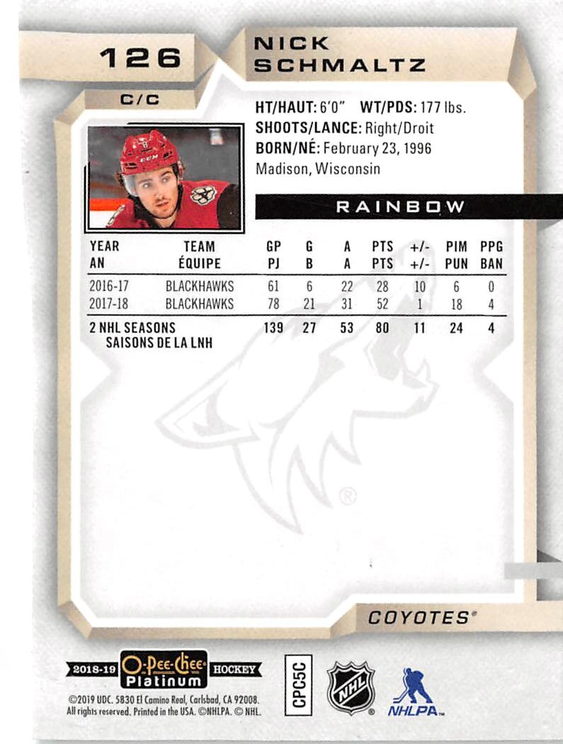 2018-19 O-Pee-Chee Platinum Rainbow #126 Nick Schmaltz | eBay