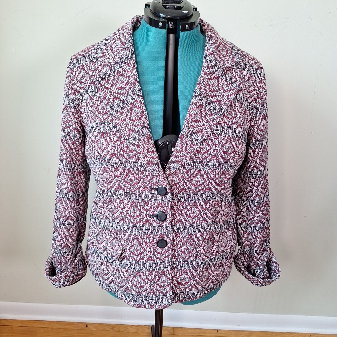 Pendleton Wool Maroon Black Geometric Blazer Jack… - image 1
