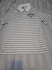 NFL Team Apparel Green Bay Packers Polo Shirt Mens Large White/Green Striped