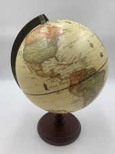Annova Antique Globe 10" Diameter Metal Arc and Wood Base, Vintage Decorative