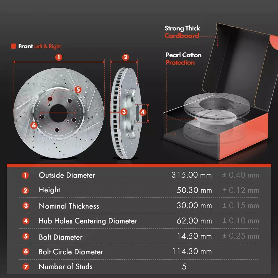 Front Drilled Brake Rotor & Ceramic Brake Pads for Lexus LS430 2001-2006 V8 4.3L - Image 2 of 4