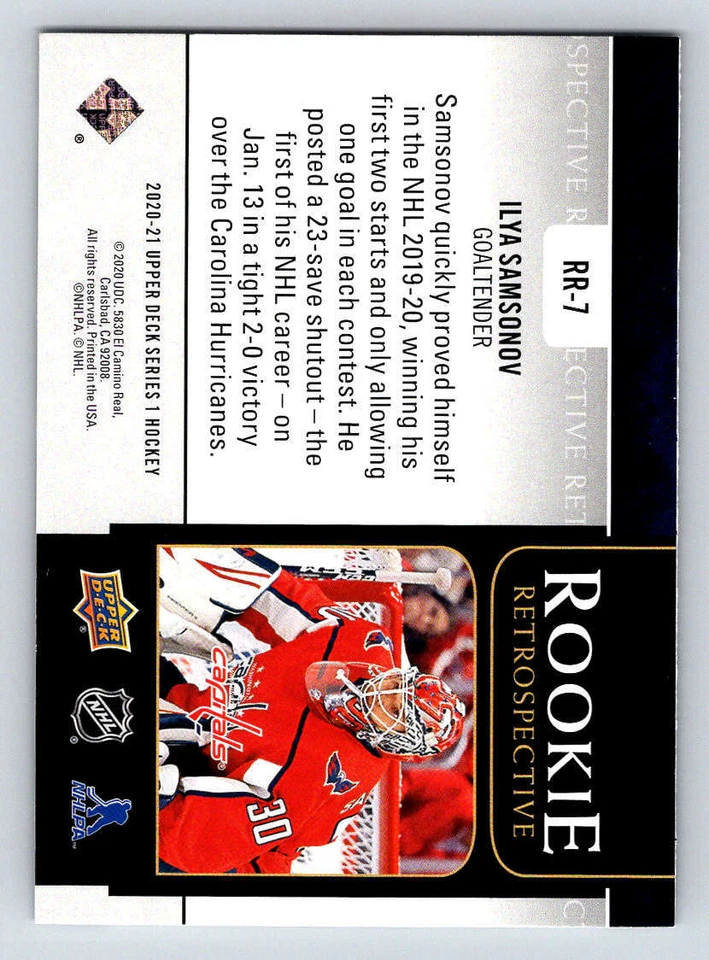 2020-21 Upper Deck Rookie Retrospective #RR7 Ilya Samsonov (ref 201183) - Image 2 of 2
