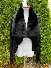 Catherine Malandrino Wool/cashmere Knitted Cardigan Coatigan Rabbit Fur Collar S