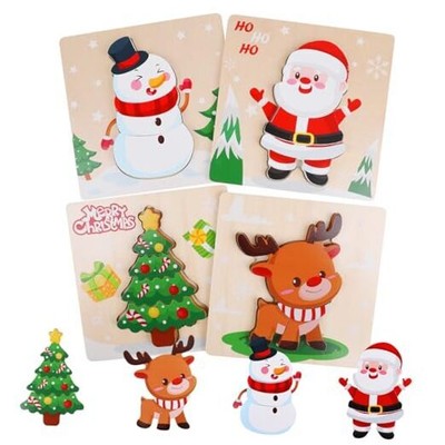  4 Pack Christmas Wooden Puzzles for Kids, Xmas Wooden Jigsaw Puzzles 