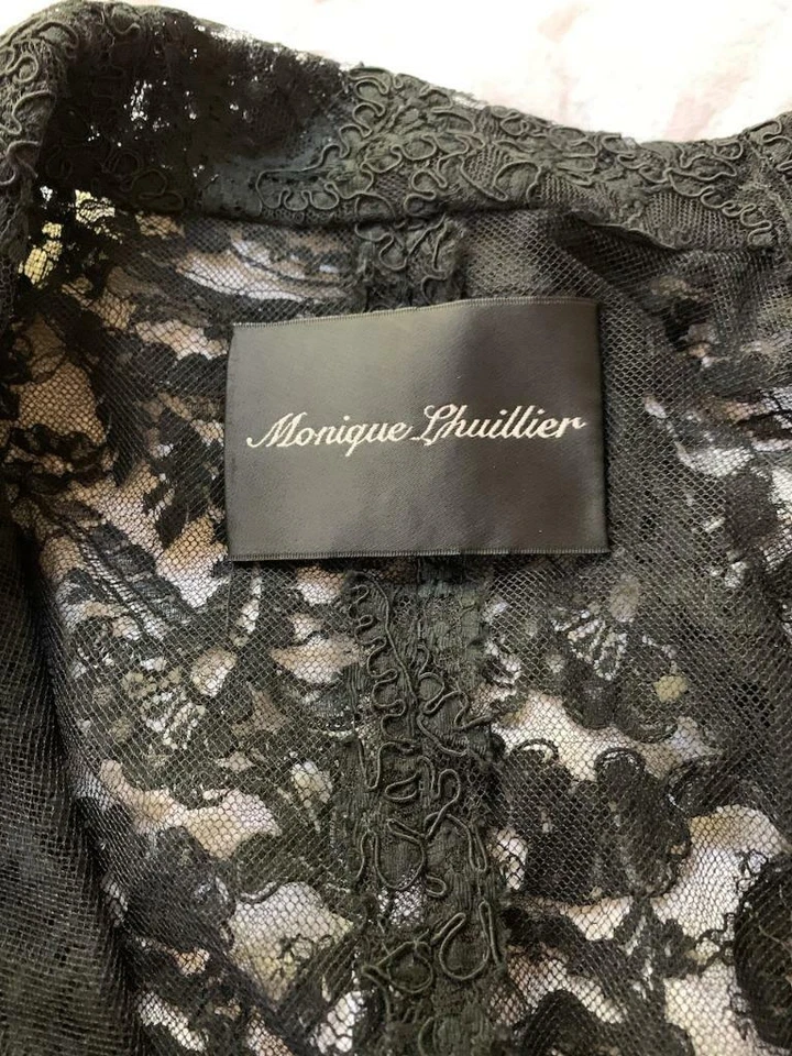 MONIQUE LHUILLIER черный хлопок смесь кружева гребешок края юбка костюм сделано в США размер US6 - Изображение 3 из 4