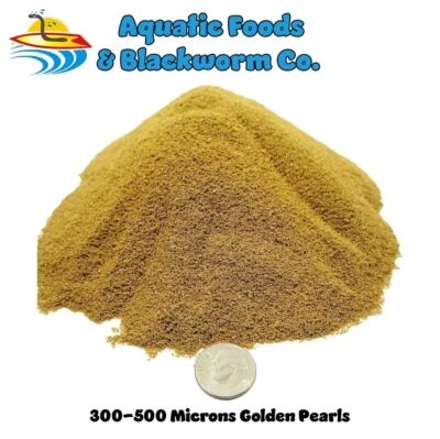 AQUATIC FOODS INC. Golden Pearls 300-500 Microns for Babies, Small Fish, Corals, Reef Tanks, Betta