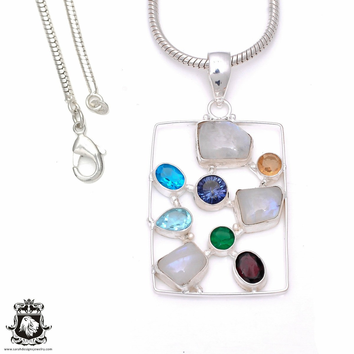 Ｎ✧*。 Moonstone Blue Topaz Pendant 4mm Snake Chain P7914 | eBay