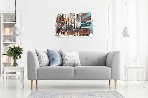 Abstrakte Moderne Kunst Stadtbild Leinwand Wandbild Bild Druck - Bild 3 von 5