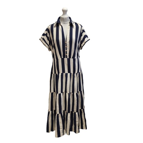 Zara Blue Cream Striped Short Sleeve Shift Dress Uk Women's Size L Bnwt EE134 - Picture 2 of 7
