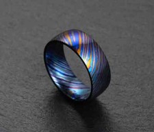 Black Timascus Titanium Damascus Mens wedding band Engagement ring