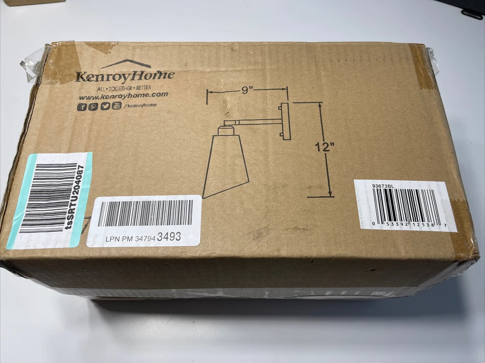 Aplique Kenroy Home 93673BL Alvar 1 Luz Negro Nuevo Foto 3 de 4