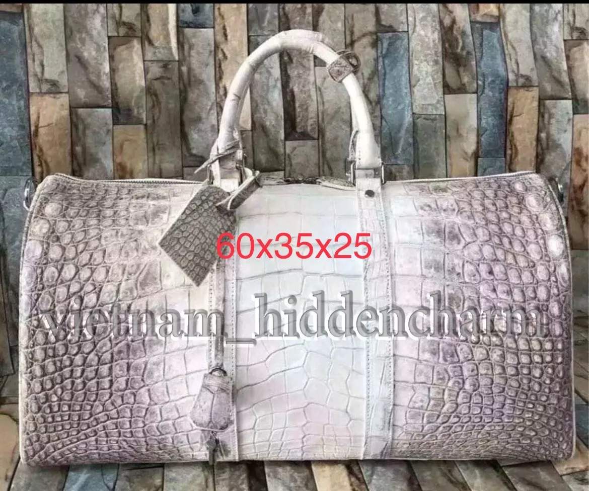 Genuine Belly Crocodile Leather Luggage Bag / Duffle Bags for Men in White  Himalayan Crocodile Skin #CRM501L