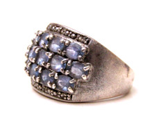 Vintage Sterling Silver 925 Rock Crystal Quartz Cluster Ring Three Row Sz 7.5