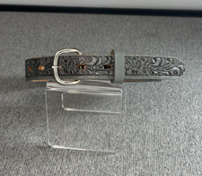 Vtg 80's Brazos Joe Kids Tooled Leather Gray Cowboy Western Belt 20