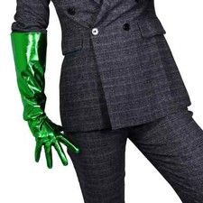 Unisex Latex Puff Gloves Oversized Sleeves 50cm Electric Green Faux PU Leather