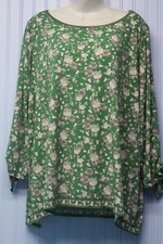 Max Studio green flower print stretch scoop neck 3/4 sleeve pullover top 3X