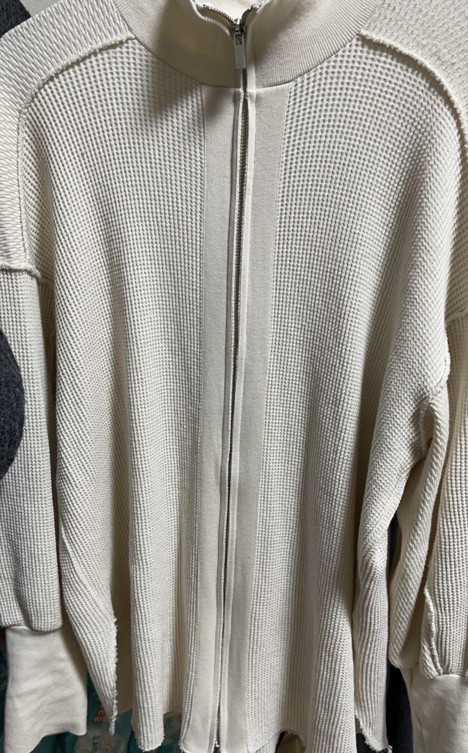 Ameri Vintage Switching Thermal Zip Up Top Ivory Free Size Women