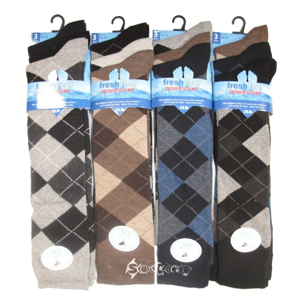12 Pairs Mens Long Argyle Golf Socks LongLength Shoe Size 6-11 Diamond Design