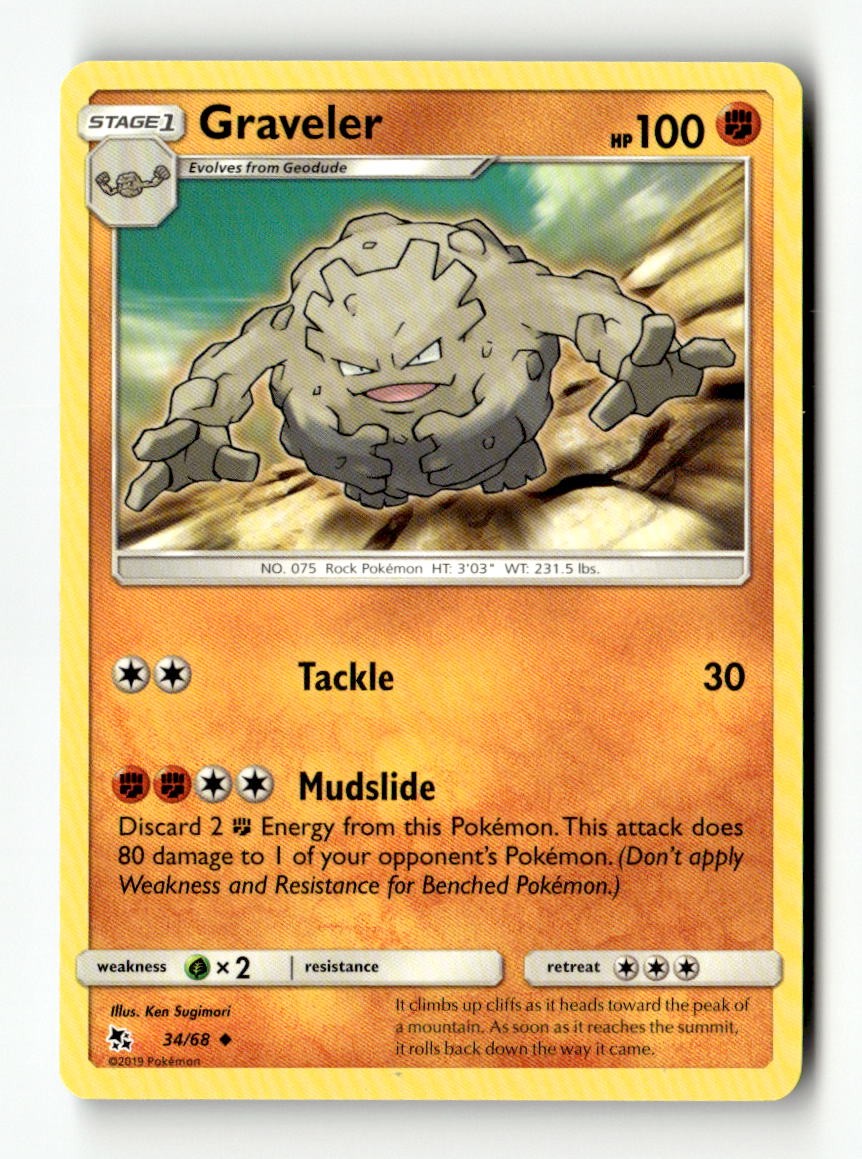 Graveler 34/68 Uncommon Hidden Fates Pokemon Near Mint