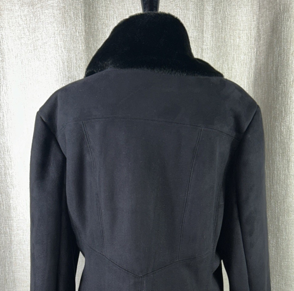 Calvin Klein Womens Vintage Y2K Faux Suede & Fur Pea Coat Black Size Small thumbnail 5
