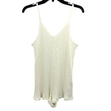 Roxy Ribbed Romper Cream Sleeveless V-Neck Adjustable Straps Beach Casual Small