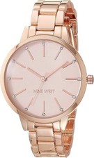 Nine West Women's Crystal Bracelet Watch Pink Dial Rose Gold Tone