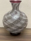 Vintage Italy Murano Latticino Swirl Style Glass Vase. Cranberry, White & Brown