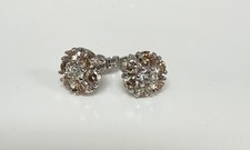 14K White Gold Round Natural Diamond Flower Cluster Stud Earrings 0.70ctw