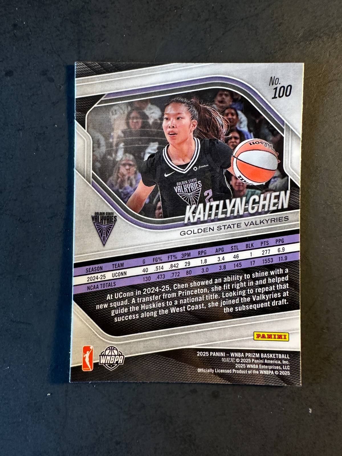 2025 WNBA Panini Prizm Rookie Card RC #100 Kaitlyn Chen Golden State Valkyries 3 view 2