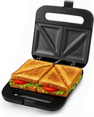 OVENTE Electric Sandwich Maker Non-Stick Plates for Breakfast Black