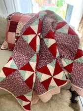 Vintage Collectible Handmade Pinwheel Patchwork Floral Polka dot Quilt Red Pink