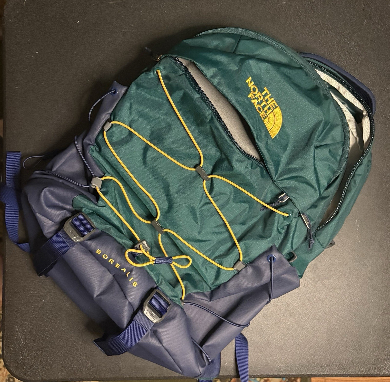 The North Face Borealis Men's Backpack in Green Blue Yellow with Waist Belt