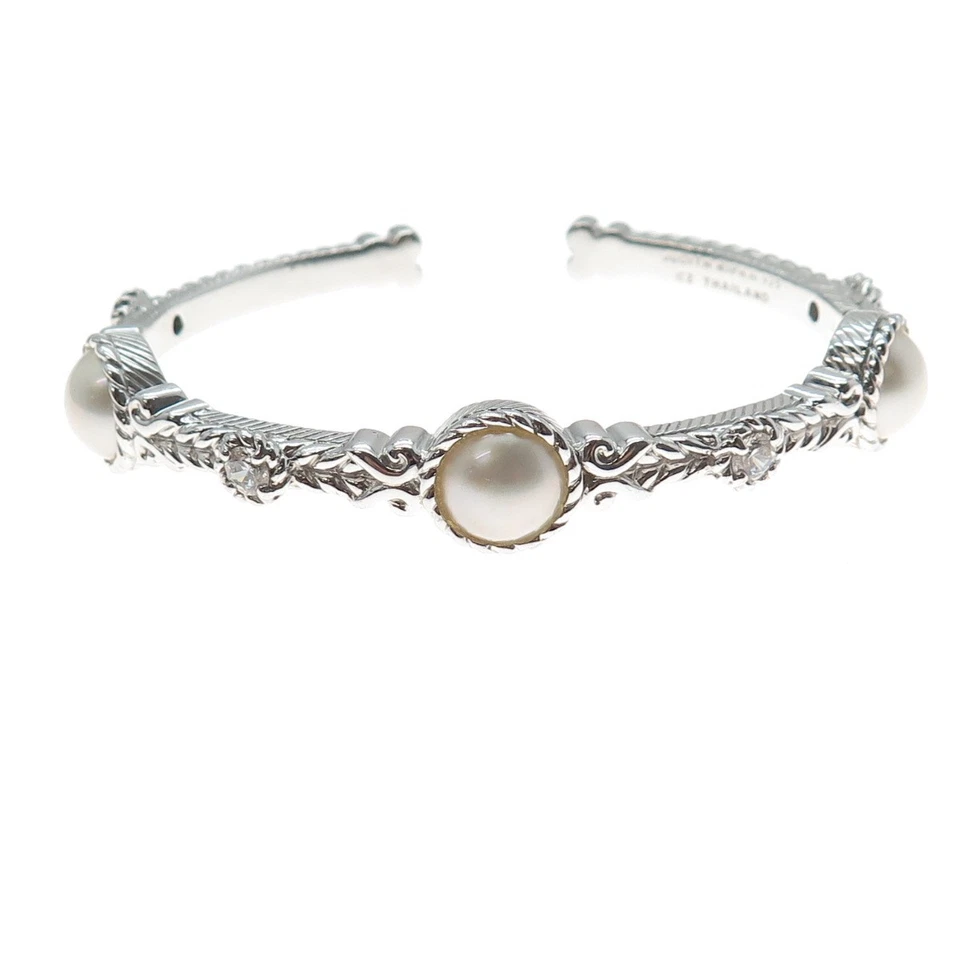 Brazalete ajustable JUDITH RIPKA 925 plata de ley perlas reales y C Z 7" Foto 3 de 4
