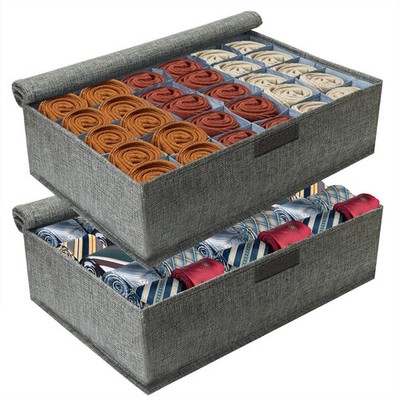 2 PCS Gray Sock Organizer Divider With Lid 30 Cell Foldable Closet Storage Tie