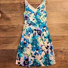 Chaps Blue and White Floral Midi Dress